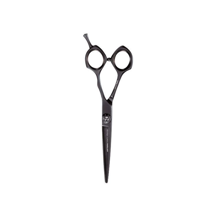 Artero Black Intense 5,5" frisörsax i 440C-stål med symmetrisk design och PVD-finish.