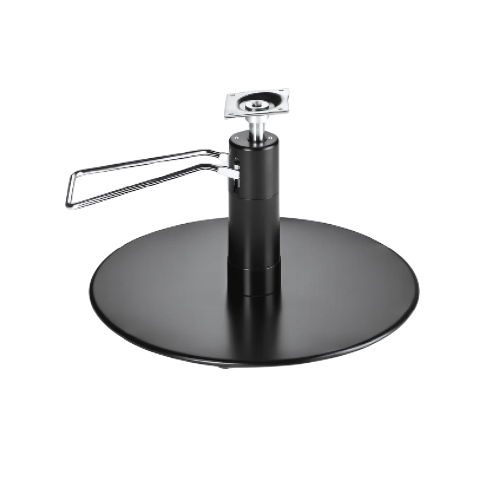 "Stabil frisörstolspump i svart metall – höjdjusterbar och fotstyrd"