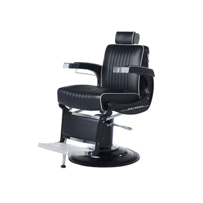 Takara Belmont Apollo 2 Elite barberarstol i svart läder med kromdetaljer och justerbart nackstöd.