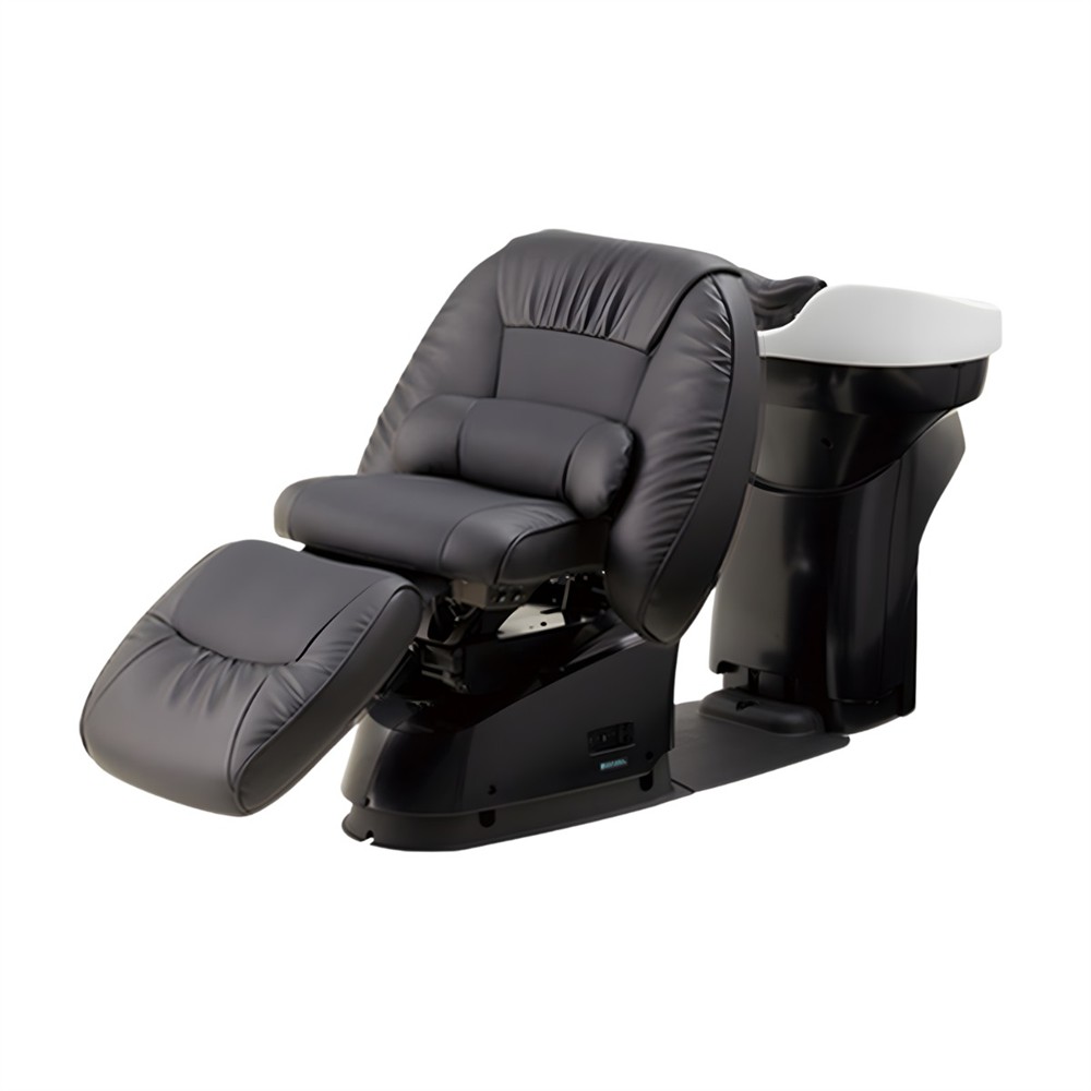 YUME Noble schamponeringsstol i svart konstläder med fällbart benstöd