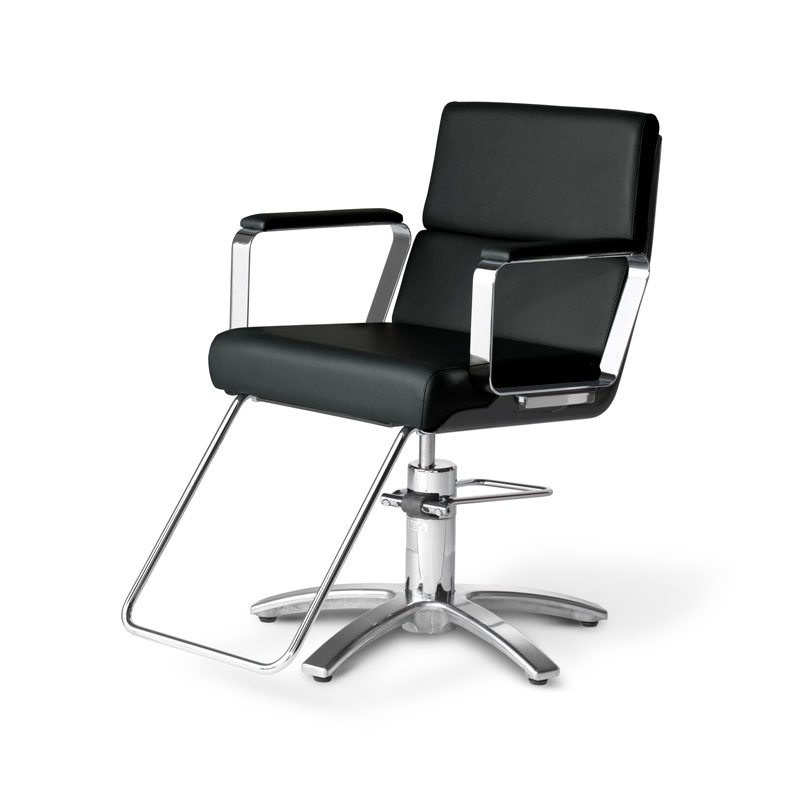 "Ergonomisk frisörstol Takara Belmont – svart modell med justerbar höjd"