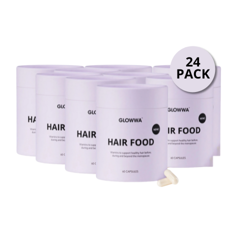 “Glowwa Hair Food Meno 24-pack – veganskt hårtillskott i storpack för salonger och återförsäljare.”